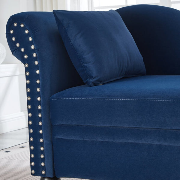 English Elm 64.5'' Velvet Chaise Lounge with Hidden Storage Nailhead Trim and Lumbar Pillow Support Navy Blue W1097S00296