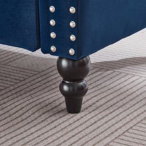 English Elm 64.5'' Velvet Chaise Lounge with Hidden Storage Nailhead Trim and Lumbar Pillow Support Navy Blue W1097S00296