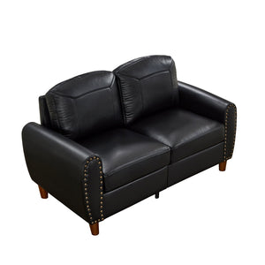 English Elm 59" Faux Leather Loveseat with Brass Nail Head Trim Rolled Arms and Rubberwood Legs Black W1097S00297