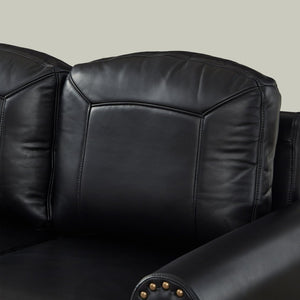 English Elm 59" Faux Leather Loveseat with Brass Nail Head Trim Rolled Arms and Rubberwood Legs Black W1097S00297