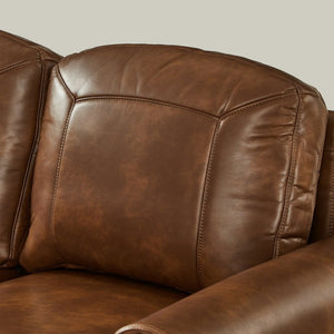 English Elm 59" Faux Leather Loveseat with Brass Nail Head Trim Rolled Arms and Rubberwood Legs Brown W1097S00299