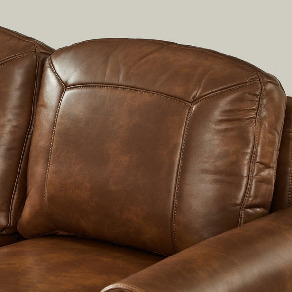 English Elm 59" Faux Leather Loveseat with Brass Nail Head Trim Rolled Arms and Rubberwood Legs Brown W1097S00299