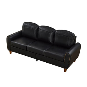 English Elm 81.5" Club Style Faux Leather Sofa with Brass Nailhead Trim and Solid Rubberwood Legs Black W1097S00300