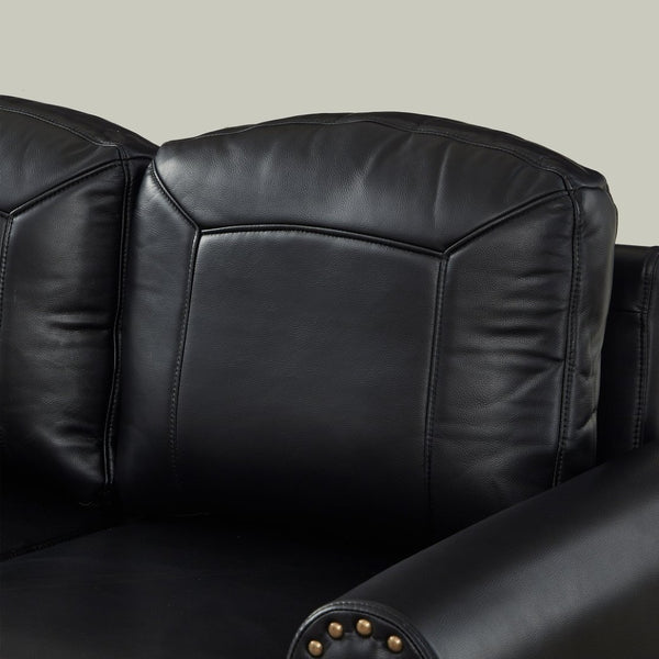 English Elm 81.5" Club Style Faux Leather Sofa with Brass Nailhead Trim and Solid Rubberwood Legs Black W1097S00300