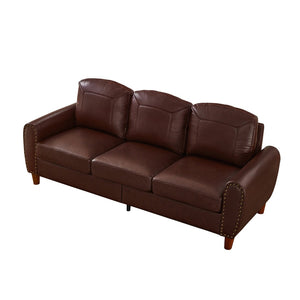 English Elm 81.5" Club Style Faux Leather Sofa with Brass Nailhead Trim and Solid Rubberwood Legs Burgundy W1097S00301