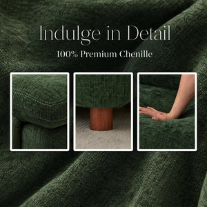 English Elm 111" Chenille Modular Sectional Sofa with Ottoman Mid-century Living Room L-shape Couch Dark Green W1097S00306