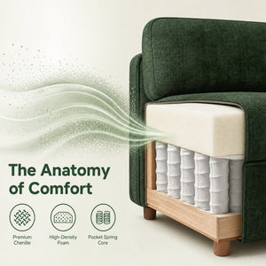 English Elm 111" Chenille Modular Sectional Sofa with Ottoman Mid-century Living Room L-shape Couch Dark Green W1097S00306
