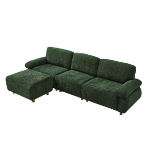 English Elm 111" Chenille Modular Sectional Sofa with Ottoman Mid-century Living Room L-shape Couch Dark Green W1097S00306