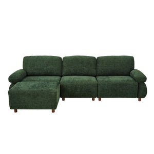 English Elm 111" Chenille Modular Sectional Sofa with Ottoman Mid-century Living Room L-shape Couch Dark Green W1097S00306
