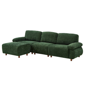 English Elm 111" Chenille Modular Sectional Sofa with Ottoman Mid-century Living Room L-shape Couch Dark Green W1097S00306