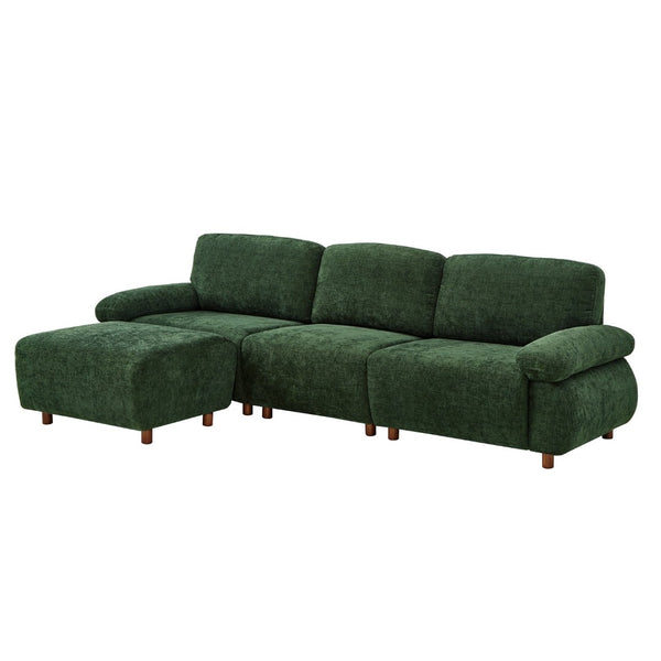 English Elm 111" Chenille Modular Sectional Sofa with Ottoman Mid-century Living Room L-shape Couch Dark Green W1097S00306