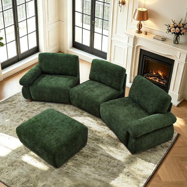 English Elm 111" Chenille Modular Sectional Sofa with Ottoman Mid-century Living Room L-shape Couch Dark Green W1097S00306