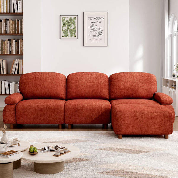 English Elm 111" Chenille Modular Sectional Sofa with Ottoman Mid-century Living Room L-shape Couch Dark Orange W1097S00307
