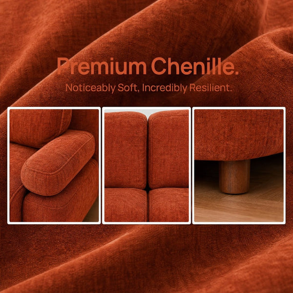 English Elm 111" Chenille Modular Sectional Sofa with Ottoman Mid-century Living Room L-shape Couch Dark Orange W1097S00307