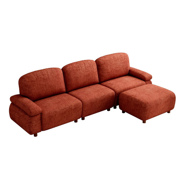 English Elm 111" Chenille Modular Sectional Sofa with Ottoman Mid-century Living Room L-shape Couch Dark Orange W1097S00307