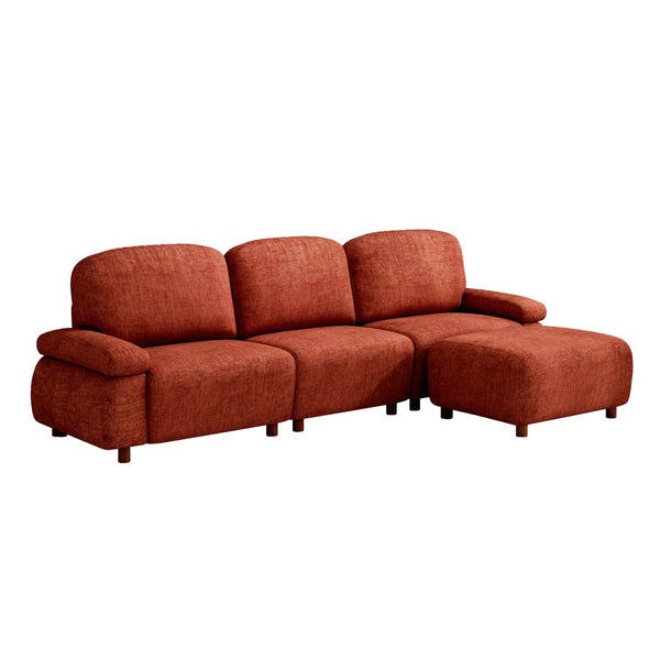 English Elm 111" Chenille Modular Sectional Sofa with Ottoman Mid-century Living Room L-shape Couch Dark Orange W1097S00307