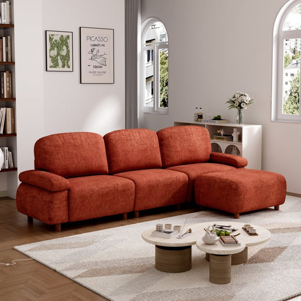 English Elm 111" Chenille Modular Sectional Sofa with Ottoman Mid-century Living Room L-shape Couch Dark Orange W1097S00307