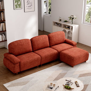 English Elm 111" Chenille Modular Sectional Sofa with Ottoman Mid-century Living Room L-shape Couch Dark Orange W1097S00307