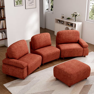 English Elm 111" Chenille Modular Sectional Sofa with Ottoman Mid-century Living Room L-shape Couch Dark Orange W1097S00307