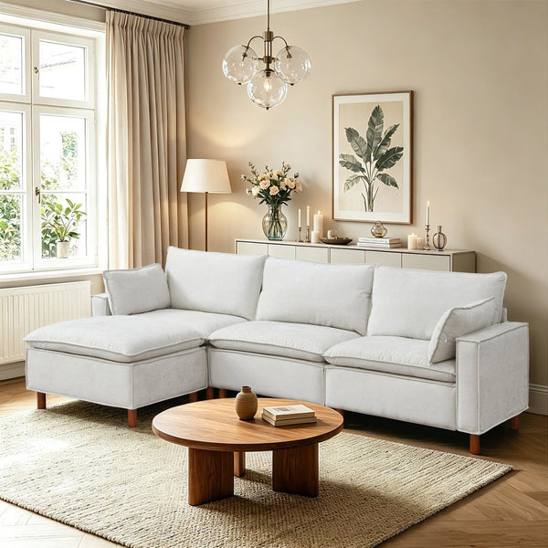 English Elm 108.5" Modular L-shape Sectional Sofa Chenille Upholstered with Detachable Ottoman Beige W1097S00308