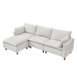 English Elm 108.5" Modular L-shape Sectional Sofa Chenille Upholstered with Detachable Ottoman Beige W1097S00308