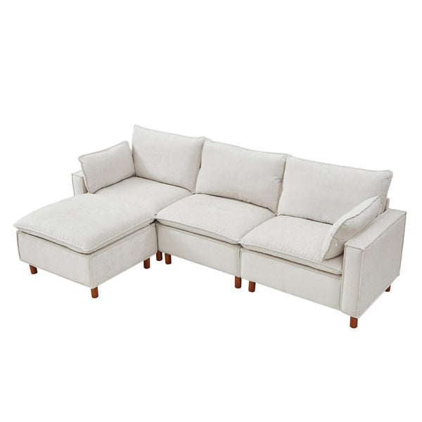 English Elm 108.5" Modular L-shape Sectional Sofa Chenille Upholstered with Detachable Ottoman Beige W1097S00308