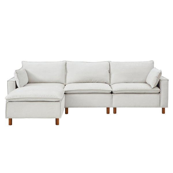 English Elm 108.5" Modular L-shape Sectional Sofa Chenille Upholstered with Detachable Ottoman Beige W1097S00308