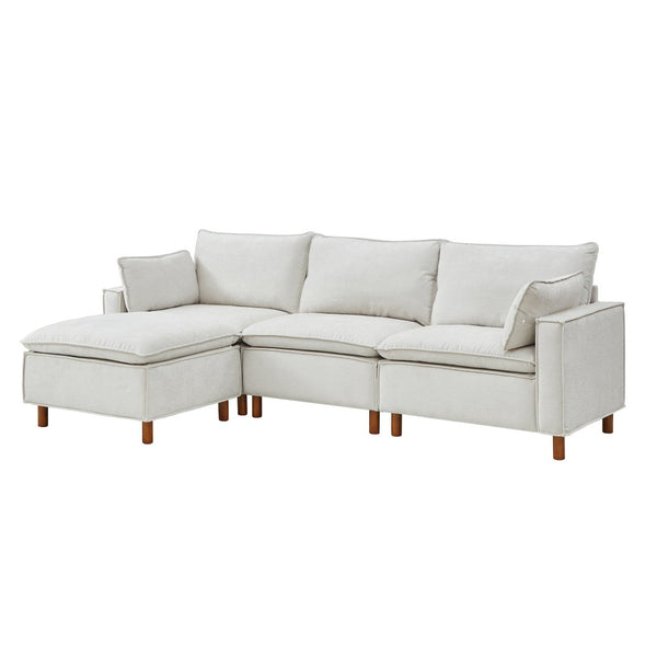 English Elm 108.5" Modular L-shape Sectional Sofa Chenille Upholstered with Detachable Ottoman Beige W1097S00308