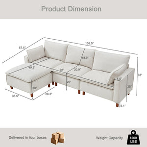 English Elm 108.5" Modular L-shape Sectional Sofa Chenille Upholstered with Detachable Ottoman Beige W1097S00308