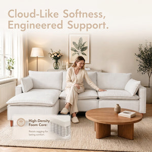English Elm 108.5" Modular L-shape Sectional Sofa Chenille Upholstered with Detachable Ottoman Beige W1097S00308