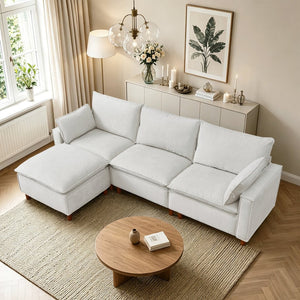 English Elm 108.5" Modular L-shape Sectional Sofa Chenille Upholstered with Detachable Ottoman Beige W1097S00308