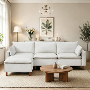 English Elm 108.5" Modular L-shape Sectional Sofa Chenille Upholstered with Detachable Ottoman Beige W1097S00308
