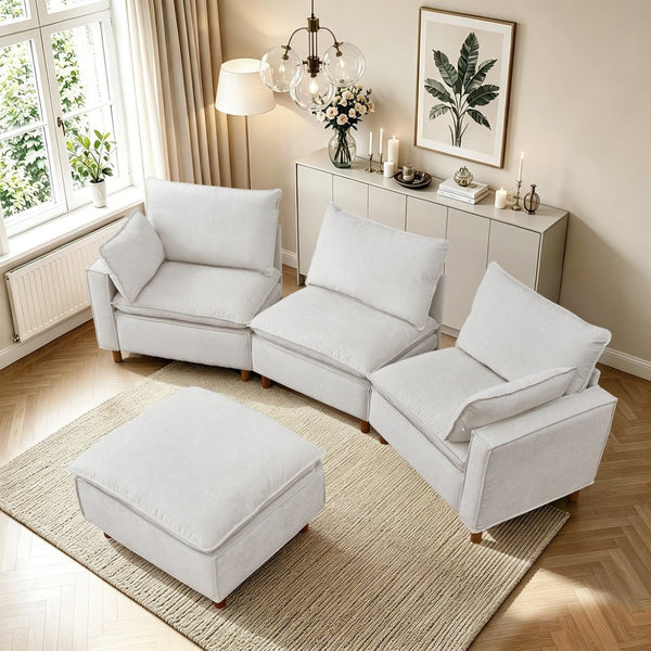 English Elm 108.5" Modular L-shape Sectional Sofa Chenille Upholstered with Detachable Ottoman Beige W1097S00308