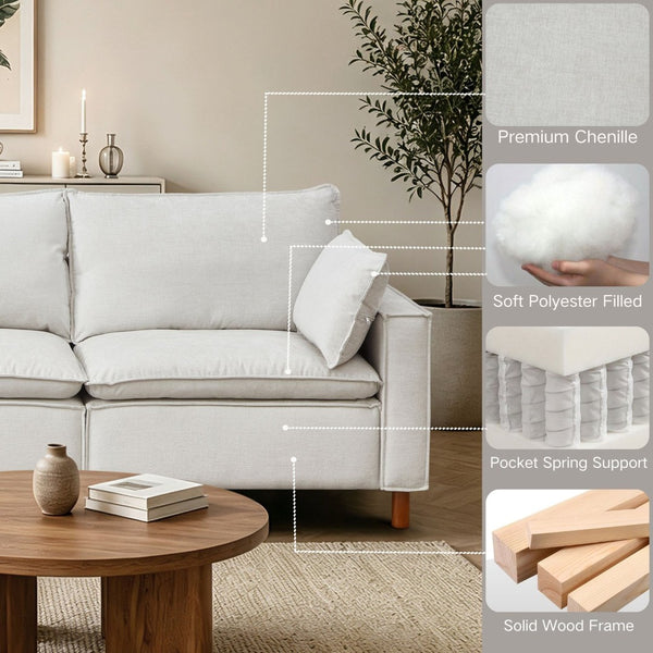 English Elm 108.5" Modular L-shape Sectional Sofa Chenille Upholstered with Detachable Ottoman Beige W1097S00308