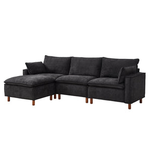 English Elm 108.5" Modular L-shape Sectional Sofa Chenille Upholstered with Detachable Ottoman Black W1097S00309