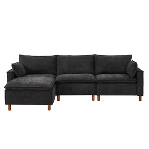 English Elm 108.5" Modular L-shape Sectional Sofa Chenille Upholstered with Detachable Ottoman Black W1097S00309