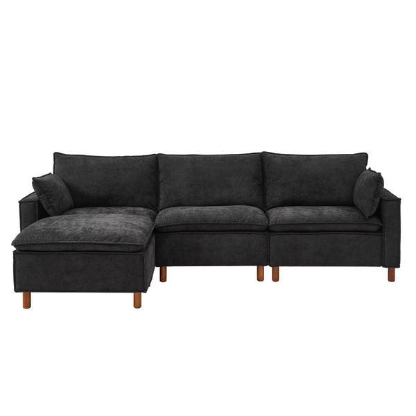 English Elm 108.5" Modular L-shape Sectional Sofa Chenille Upholstered with Detachable Ottoman Black W1097S00309