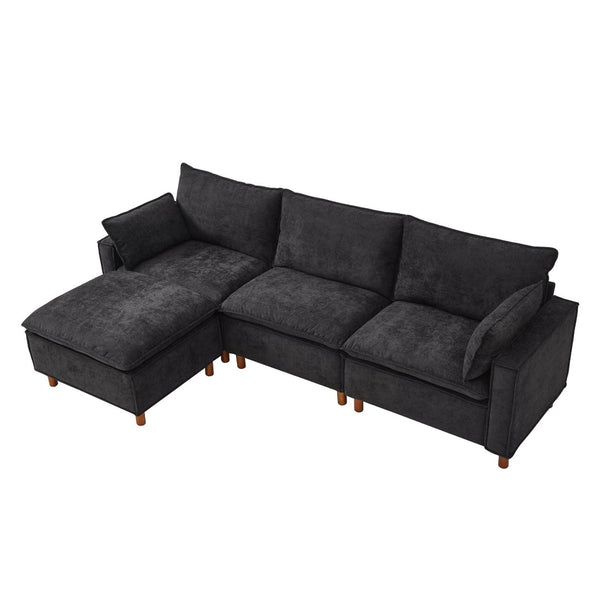 English Elm 108.5" Modular L-shape Sectional Sofa Chenille Upholstered with Detachable Ottoman Black W1097S00309