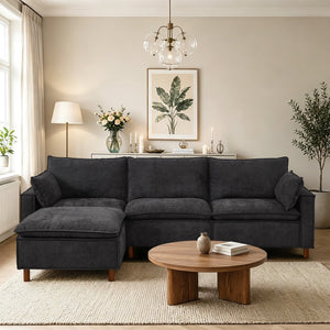 English Elm 108.5" Modular L-shape Sectional Sofa Chenille Upholstered with Detachable Ottoman Black W1097S00309
