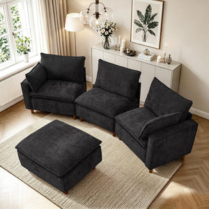 English Elm 108.5" Modular L-shape Sectional Sofa Chenille Upholstered with Detachable Ottoman Black W1097S00309