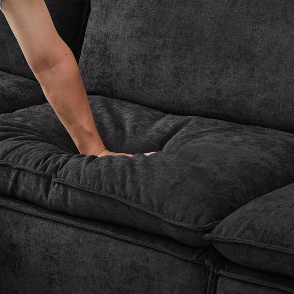 English Elm 108.5" Modular L-shape Sectional Sofa Chenille Upholstered with Detachable Ottoman Black W1097S00309