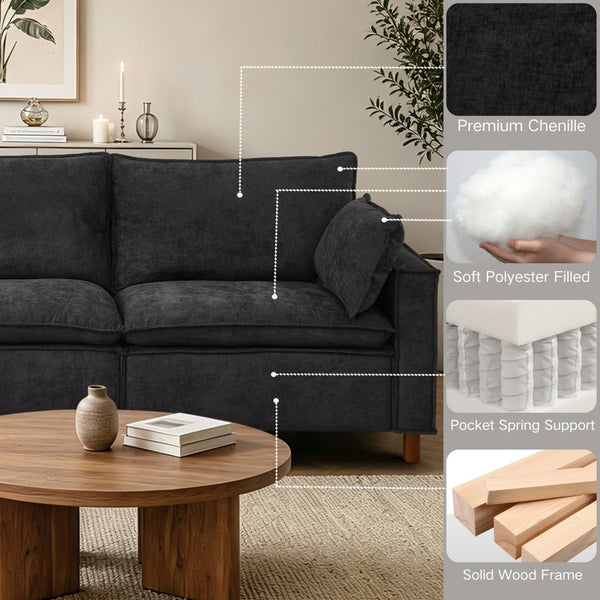 English Elm 108.5" Modular L-shape Sectional Sofa Chenille Upholstered with Detachable Ottoman Black W1097S00309