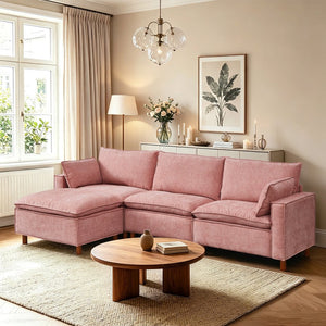 English Elm 108.5" Modular L-shape Sectional Sofa Chenille Upholstered with Detachable Ottoman Pink W1097S00310