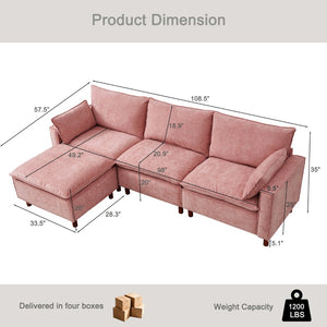 English Elm 108.5" Modular L-shape Sectional Sofa Chenille Upholstered with Detachable Ottoman Pink W1097S00310