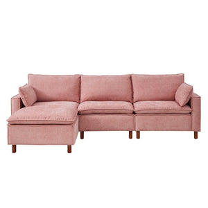 English Elm 108.5" Modular L-shape Sectional Sofa Chenille Upholstered with Detachable Ottoman Pink W1097S00310