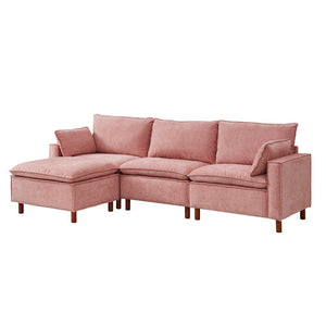 English Elm 108.5" Modular L-shape Sectional Sofa Chenille Upholstered with Detachable Ottoman Pink W1097S00310