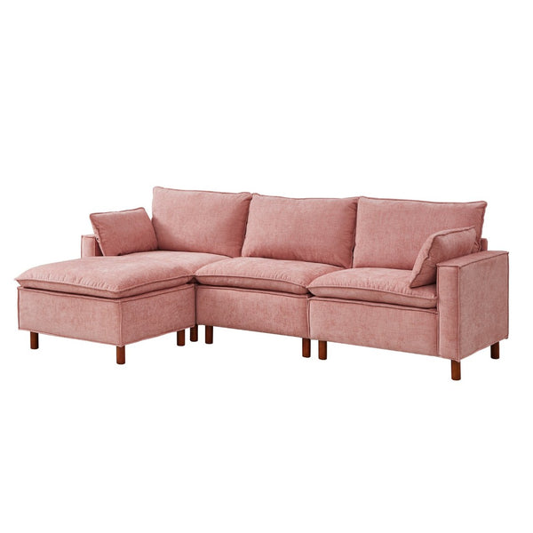 English Elm 108.5" Modular L-shape Sectional Sofa Chenille Upholstered with Detachable Ottoman Pink W1097S00310