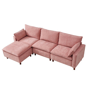 English Elm 108.5" Modular L-shape Sectional Sofa Chenille Upholstered with Detachable Ottoman Pink W1097S00310