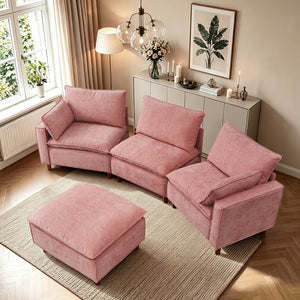 English Elm 108.5" Modular L-shape Sectional Sofa Chenille Upholstered with Detachable Ottoman Pink W1097S00310