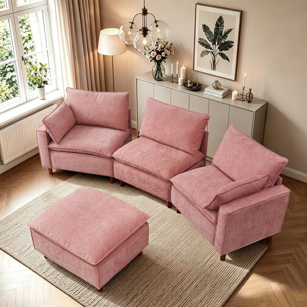 English Elm 108.5" Modular L-shape Sectional Sofa Chenille Upholstered with Detachable Ottoman Pink W1097S00310